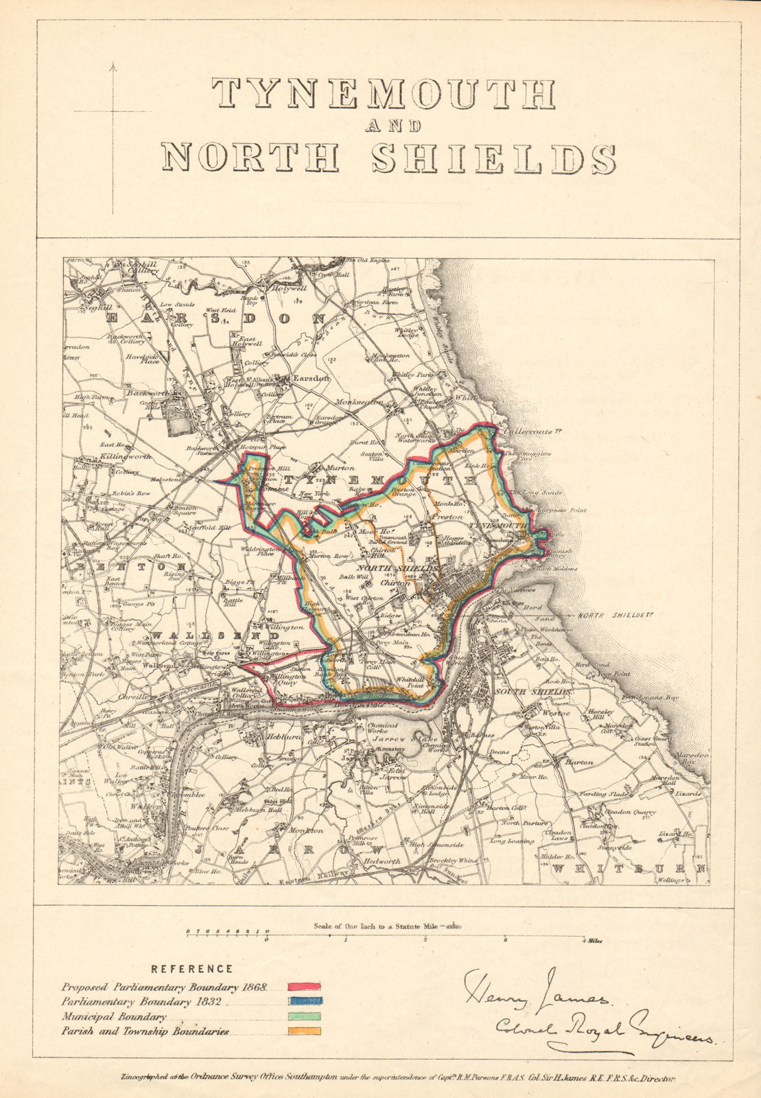 Tynemouth and North Shields. JAMES. PARLIAMENTARY BOUNDARY COMMISSION 1868 map